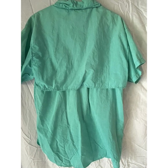 Vtg Tarponwear By Simms Short Sleeve Vented Nylon Fishing Shirt Teal Mens Med - Picture 6 of 8